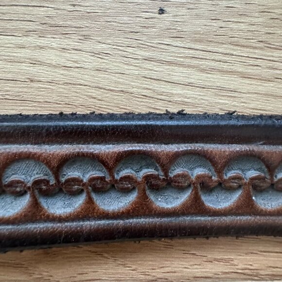 Vintage Genuine Leather Belt Solid Brass Buckle Brown Tooled 38” main image 10
